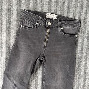 Free People Womens 25 Black‎ Skinny Jeans Raw Hem Distressed Y2K Grunge